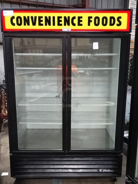 AMAZING! True Model GDM-49 Commercial Electric Two Door Refrigeration Merchandiser With Interior LED Lights And Commercial Casters. Tested And Works. 55x30x82 115/208-230 Volt, 1 Phase