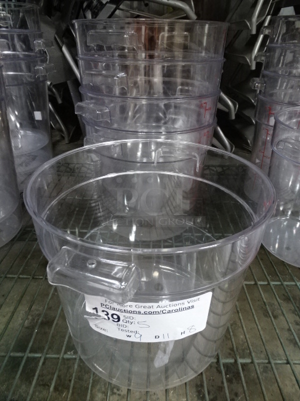 (x5) 5 Times Your Bid. Brand New 6 Quart Royal Industries Round Polycarbonate Storage Containers. 9x8