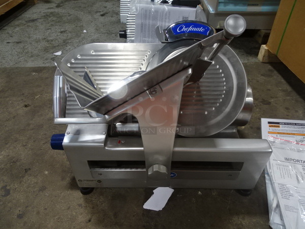 BRAND NEW! Globe Chefmate Model GC512 Commercial Stainless Steel Slicer. Electric. 115 Volt 16xx21x21 Tested And Works.