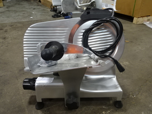 BRAND NEW! Globe Chefmate Model E250 Commercial Stainless Steel Slicer. Electric. 115 Volt 1 Phase 16xx18x15 Tested And Works.