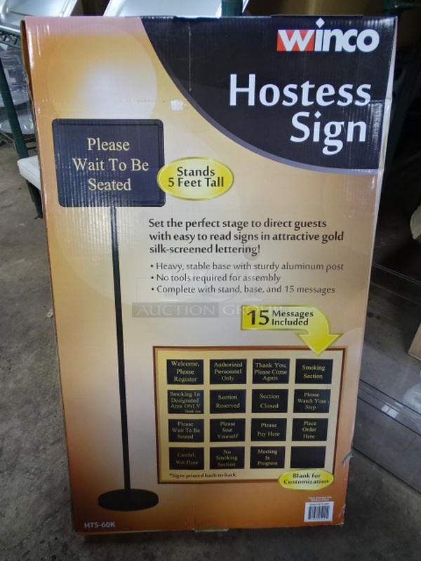 WAIT! Brand New Winco Model HTS-60K Hosetess Sign Stand With 15 Messages Included. 2x17x27