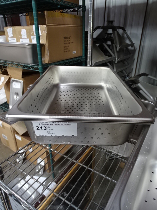 (x6) 6 Times Your Bid. Brand New Winco Stainless Steel Perforated Steam Pans. 13x21x4