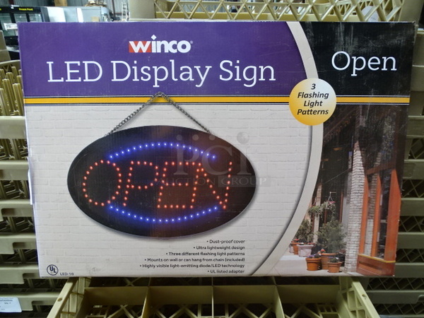 STILL IN THE BOX! Brand New Winco LED-10 LED Open Sign. 16x23x3