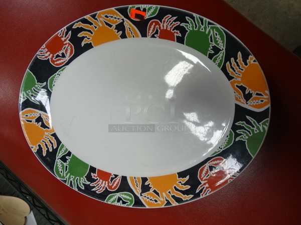(x8) 8 Times Your Bid. Oval Plates With Crab Design On Edge. Stock Photo, Cosmetic Differences May Occur. 13.25x10.5x1