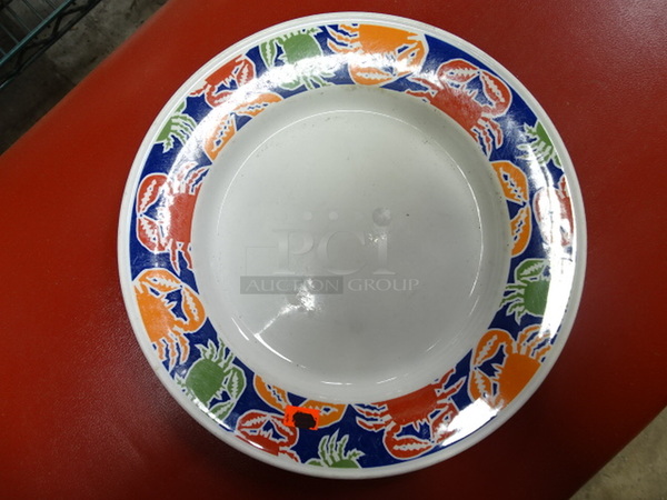 (x7) 7 Times Your Bid. Round Plates With Crab Design On Edge. Stock Photo, Cosmetic Differences May Occur. 10.5x1