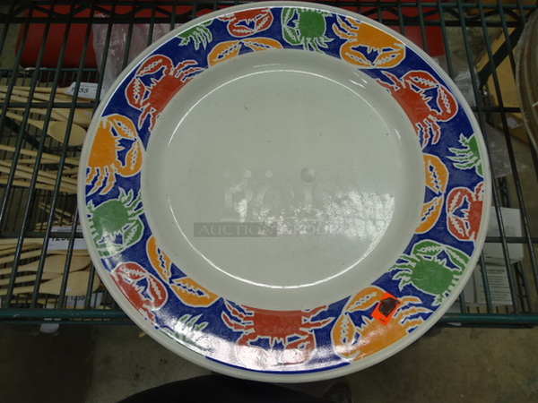 (x3) 3 Times Your Bid. Round Plates With Crab Design On Edge. 12x1