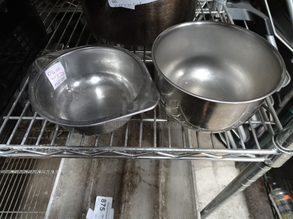 (x2) 2 Times Your Bid. Two Stainless Steel Mixing Bowls. 6x7.75x2.25 - 6x6x3.5 