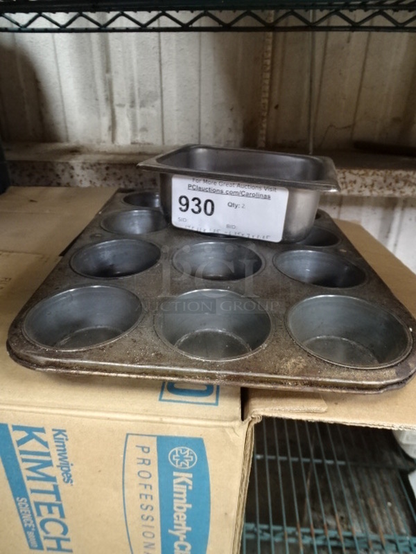 (x2) 2 Times Your Bid. Commercial Stainless Steel 1/9 Size Pan And Muffin Pan. 14x11x1.25-6.25x7x2.25