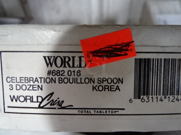 (x2) 2 Times Your Bid. Brand New World Model 682016 Commercial Stainless Steel Celebration Bouillon Spoon. 2 Boxes Of 3 Dozen. 4.5x7x2