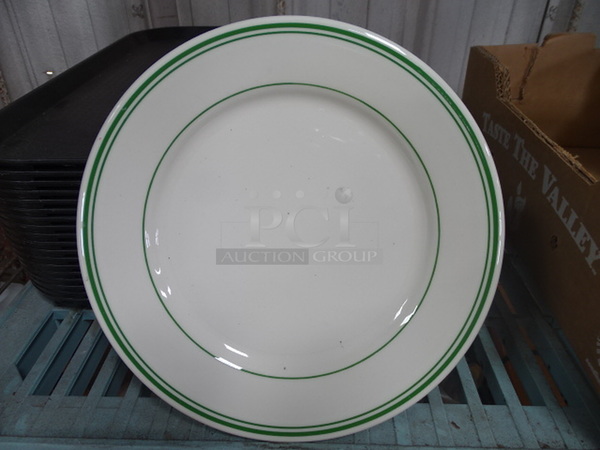 (x15) 15 Times Your Bid. White Plates With Green Band On Edge. 10x1