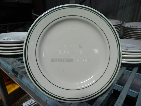 ALL ONE MONEY! White Serving Plates With Green Trim. 6.25x1