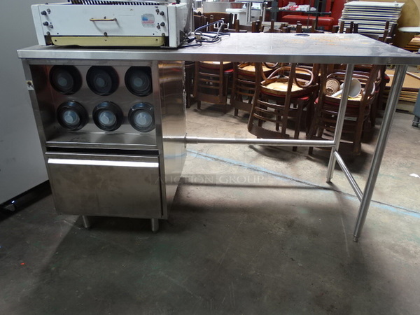 SPLENDID! Commercial Stainless Steel Table With 6 Drink Cup Holders And Storage Drawer. 61x30x37