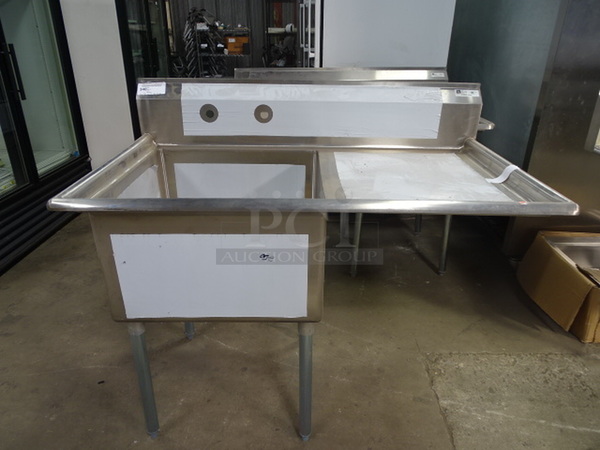 AMAZING! Brand New John Boos Model E1S8-1824-14R24 Commercial Stainless Steel 1 Compartment Sink With 9 3/4” H Boxed Backsplash, Galvanized Legs Still In The Box And Adjustable Plastic Bullet Feet. 50.5x29.5x43.75