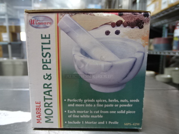 BRAND NEW! Winco Model MPS-42W Commercial Marble Mortar And Pestle. 4.5x4.5x5