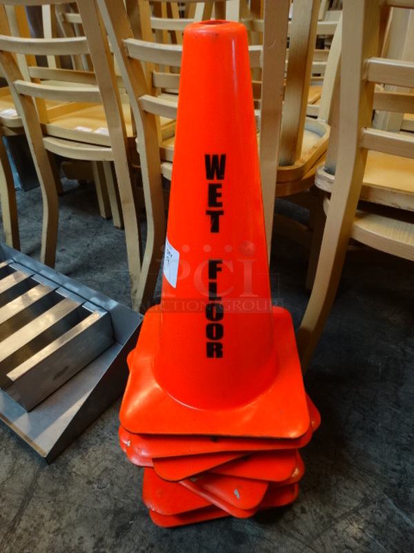 9 Orange Wet Floor Cones. 10x10x18. 9 Times Your Bid!