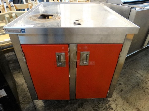 Stainless Steel Commercial Counter w/ 2 Red Doors. 30x37x35