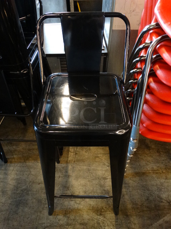 2 Black Metal Bar Height Tolix Chairs. Stock Picture - Cosmetic Condition May Vary. 17x18x38. 2 Times Your Bid!