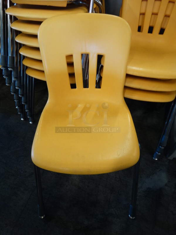 4 Yellow Poly Dining Height Chairs on Chrome Finish Legs. Stock Picture - Cosmetic Condition May Vary. 19x21x31.5. 4 Times Your Bid!