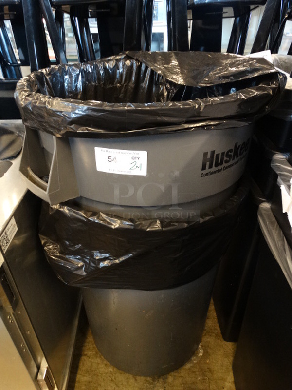 2 Huskee Gray Poly Trash Cans. 26x24x32. 2 Times Your Bid!
