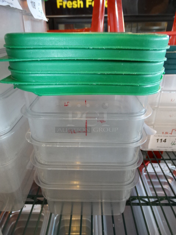 5 Poly Clear 2 Quart Containers w/ 5 Green Lids. 7x7x4. 5 Times Your Bid!