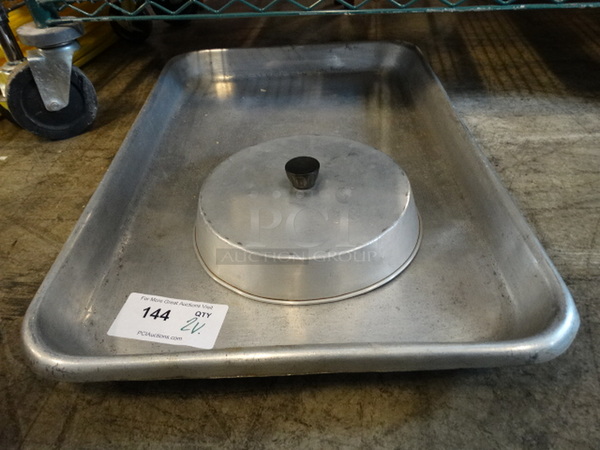 2 Various Metal Items; Pan and Round Lid. 18x26x2, 10x10x2. 2 Times Your Bid!