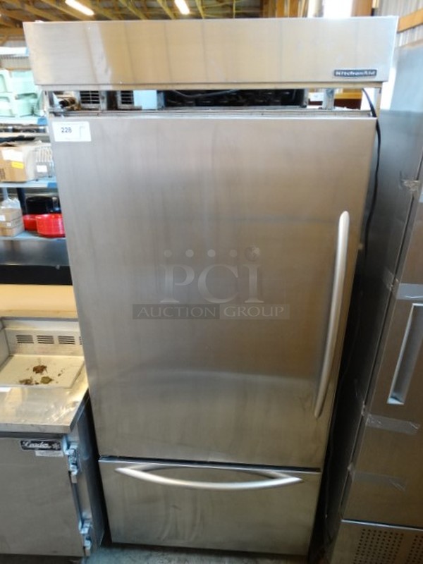NICE! KitchenAid Model KBLC38MHS01 Stainless Steel Commercial Single Door Reach In Cooler Freezer Combo. 34.5x27x83. Cannot Test- Unit Needs New Plug Head