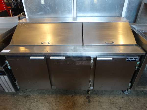 GREAT! 2009 Leader Model NSFM72S/C Stainless Steel Commercial Sandwich Salad Prep Table Bain Marie Mega Top on Commercial Casters. 115 Volts, 1 Phase. 72x32x44. Tested and Working!