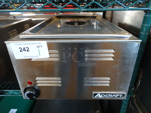 NICE! 2012 Adcraft Model FW-1200WF Stainless Steel Commercial Countertop Food Warmer w/ Perforated Drop In and Lid. 120 Volts, 1 Phase. 14.5x22x10. Tested and Working!