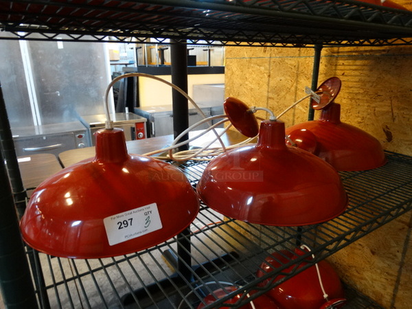 3 Red Metal Ceiling Lights. 16x16x10. 3 Times Your Bid!