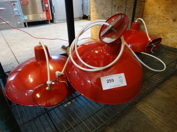 4 Red Metal Ceiling Lights. 16x16x10. 4 Times Your Bid!