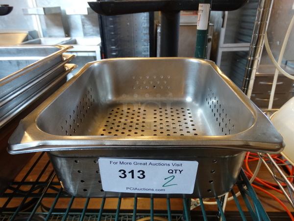 2 Stainless Steel Perforated 1/2 Size Drop In Bins. 1/2x4. 2 Times Your Bid!