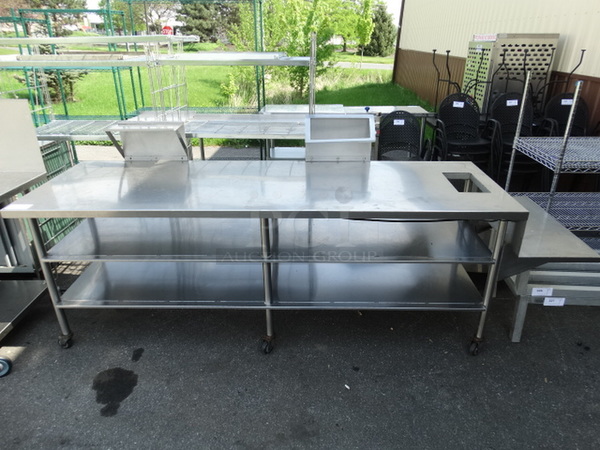 Stainless Steel Commercial Sandwich Wrap Station w/ 2 Undershelves on Commercial Casters. 108x30x47