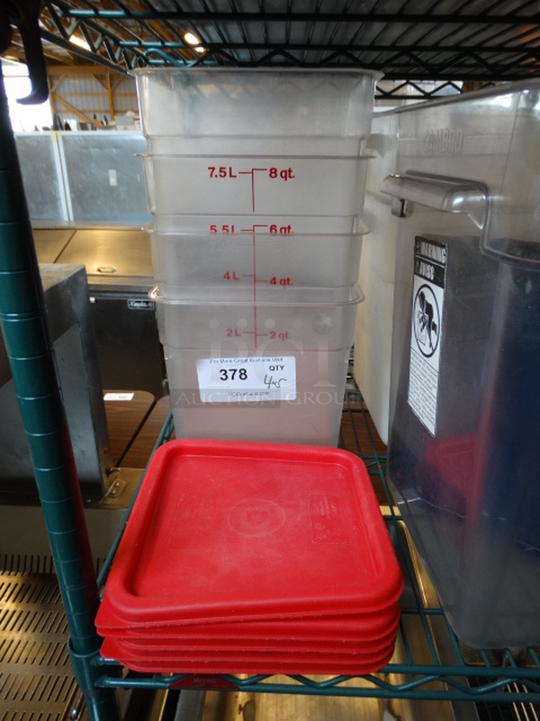 4 Poly Containers w/ 5 Red Lids. 9x9x9. 4 Times Your Bid!