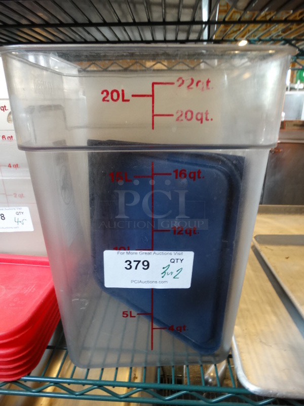 3 Poly Containers w/ 2 Blue Lids. 11x11x16. 3 Times Your Bid!