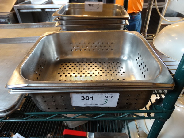 3 Stainless Steel Half Size Perforated Drop In Bins. 1/1x4. 3 Times Your Bid!