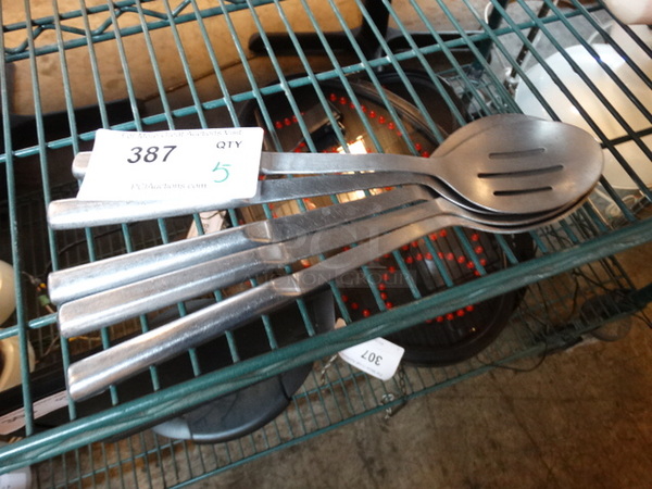 5 Stainless Steel Straining Serving Spoons. 12