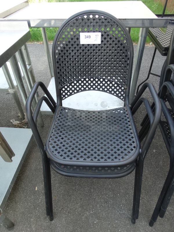 4 Black Metal Mesh Patio Chairs w/ Arm Rests. Stock Picture - Cosmetic Condition May Vary. 20x22x33. 4 Times Your Bid! 