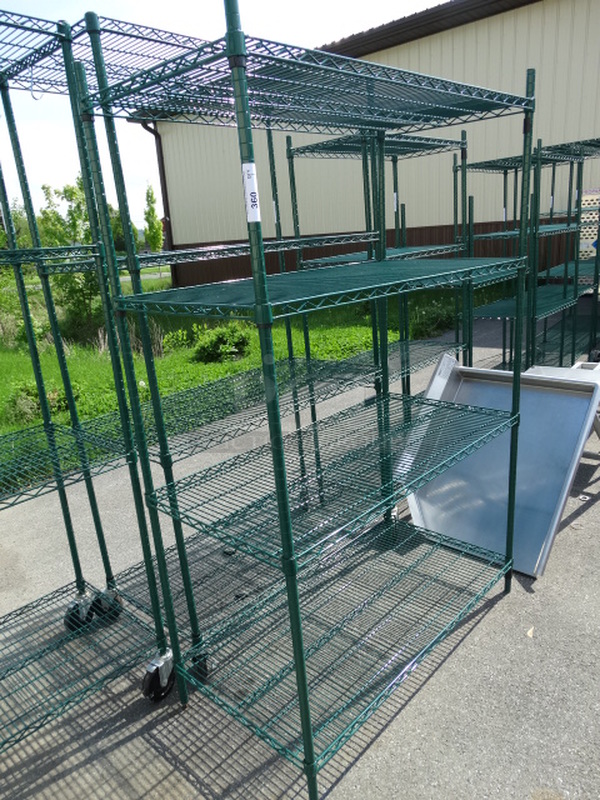 Green Finish 4 Tier Metro Shelving Unit. 48x24x75. BUYER MUST DISMANTLE. PCI CANNOT DISMANTLE FOR SHIPPING. PLEASE CONSIDER FREIGHT CHARGES. 