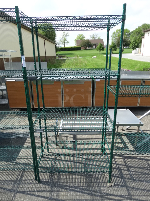 Green Finish 4 Tier Metro Shelving Unit. 36x24x75. BUYER MUST DISMANTLE. PCI CANNOT DISMANTLE FOR SHIPPING. PLEASE CONSIDER FREIGHT CHARGES. 