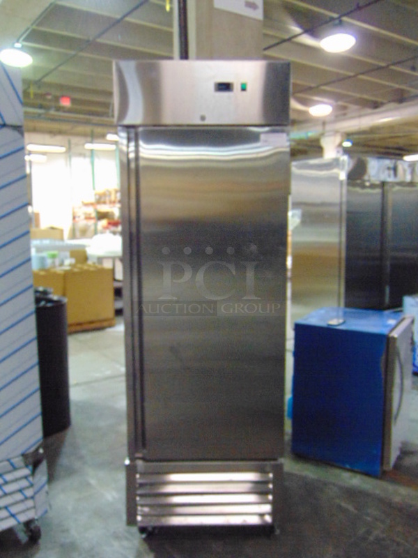 NEW! SG Merchandising Model SD23-SDSS Commercial Stainless Steel Electric Single Door Freezer On Commercial Casters. 115 Volt 27x34x83.5 Tested And Working. 