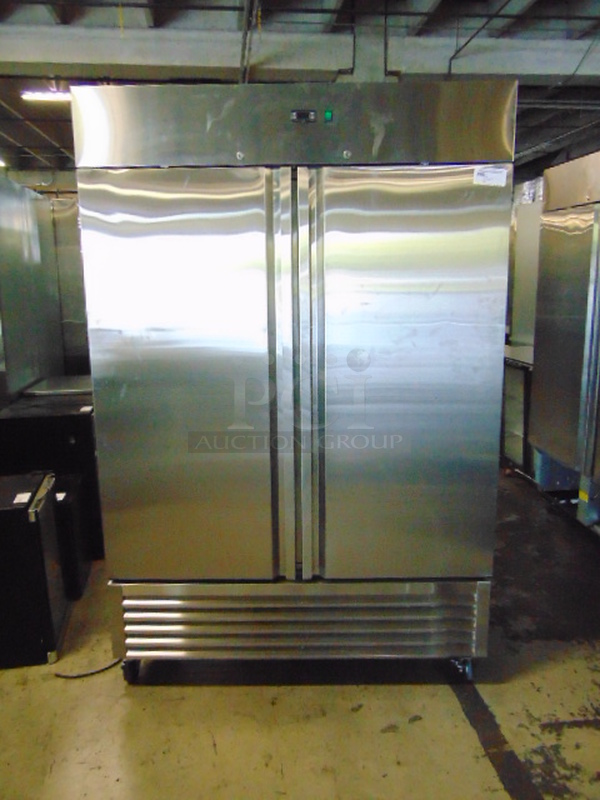 AWESOME! BRAND NEW SG Merchandising Model DD49-SDSS Commercial Stainless Steel Electric Double Door Freezer On Commercial Casters. 115 Volt 54x32.25x83 Tested And Working
