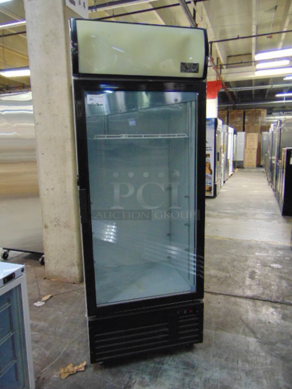 BEAUTIFUL! BRAND NEW SG Merchandising Model SD32 Commercial Electric Sub Zero Single Glass Door Cooler On Commercial Casters. 115 Volt 31.75x29.5x85 Tested And Working
