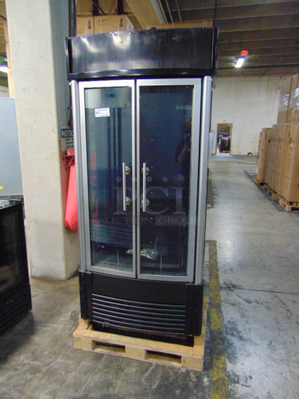 NICE! Commercial Electric Double Glass Door Cooler With Glass On Both Sides. 37x24.5x85.75 Tested And Working. No Lights. 