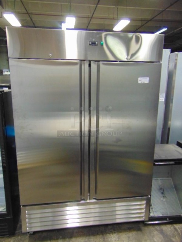 AWESOME! BRAND NEW SG Merchandising Model DD49-SDSS Commercial Stainless Steel Electric Double Door Freezer On Commercial Casters. 110 Volt 54.25x34.25x83 Tested And Working. 