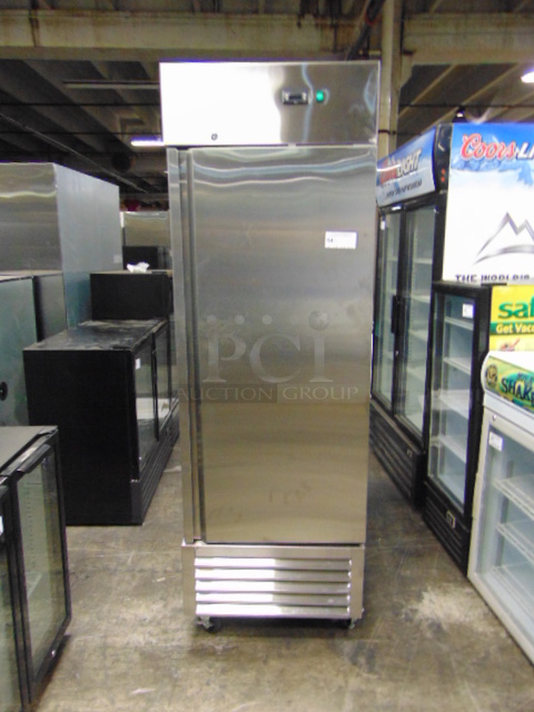 BRAND NEW! SG Merchandising Model SD23-SDSS Commercial Stainless Steel Electric Single Door Cooler On Commercial Casters. 115 Volt 27x32x83 Tested And Working.