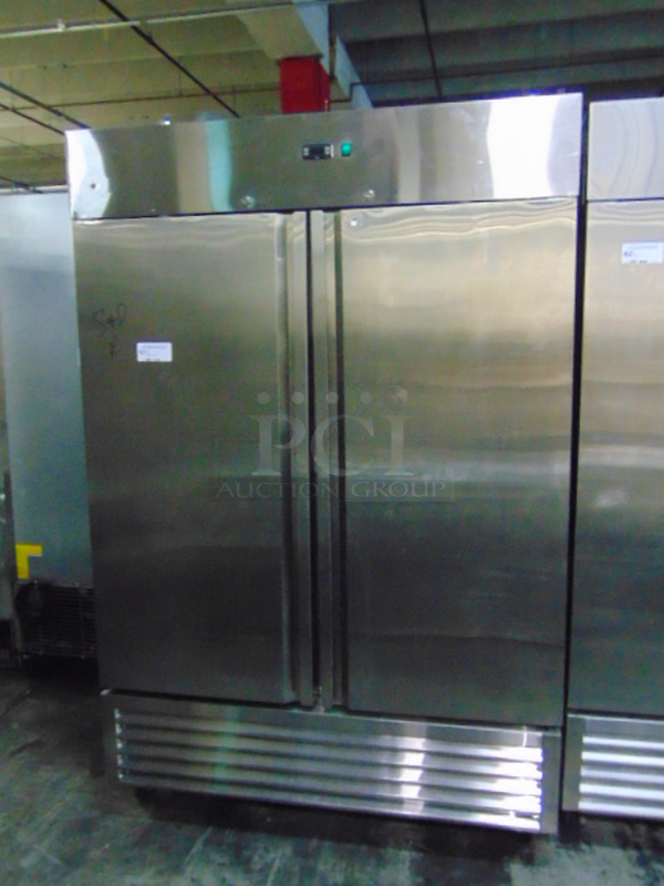 BRAND NEW! SG Merchandising Model DD49-SDSS Commercial Stainless Steel Electric Double Door Freezer On Commercial Casters. 115 Volt 56.25x32.25x83 Tested And Working.