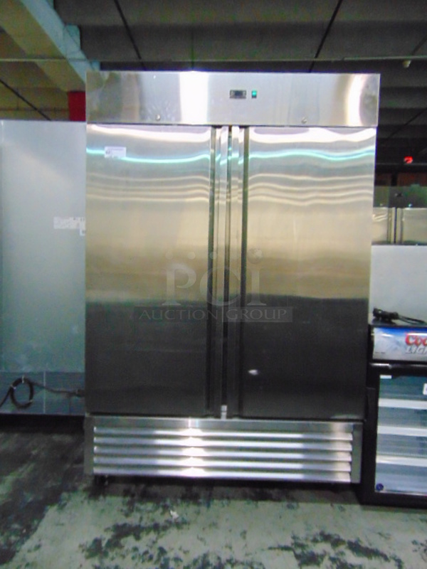 BRAND NEW! SG Merchandising Model DD49-SDSS Commercial Stainless Steel Electric Double Door Freezer On Commercial Casters. 115 Volt 56.25x32.25x83 Tested And Working.