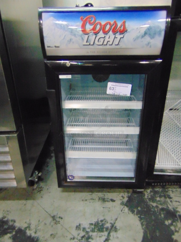 BRAND NEW! SG Merchandising Model CT-3 Commercial Electric Single Glass Door Cooler. 115 Volt 19.25x21.5x36.5 Tested And Working. 