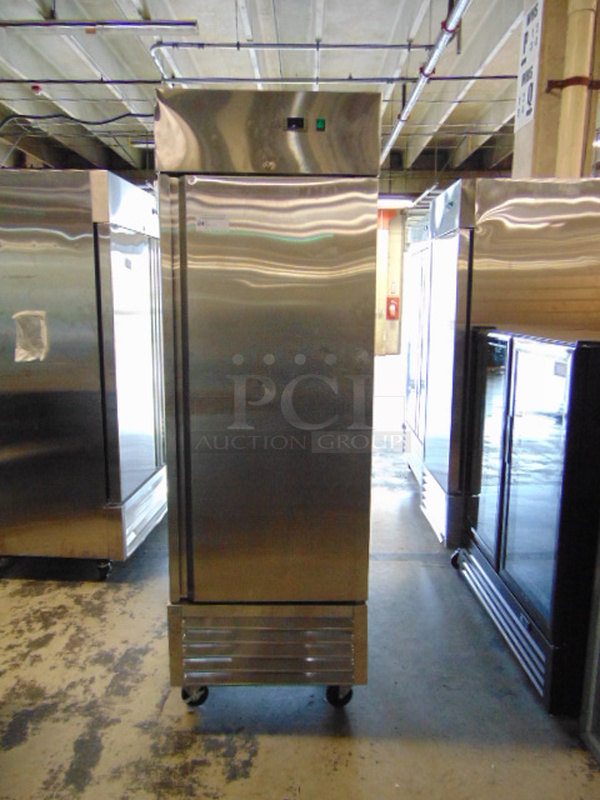 BRAND NEW! SG Merchandising Model SD23-SDSS Commercial Stainless Steel Electric Single Door Freezer On Commercial Casters. 115 Volt 27x32x83 Tested And Working. 