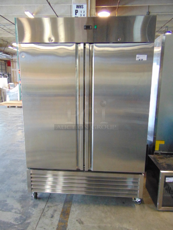 BRAND NEW! SG Merchandiser Model DD49-SDSS Commercial Stainless Steel Electric Double Door Freezer On Commercial Casters. 115 Volt 54.25x32.25x83 Tested And Working.